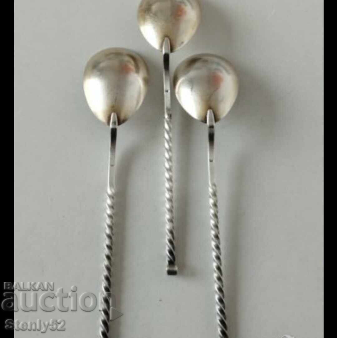 3 pcs. cupronickel tea and coffee spoons, silver-plated. with price 30.00 BGN | € 15.34 3 pcs. cupronickel tea and coffee spoons, silver-plated. with price 30.00 BGN | € 15.34