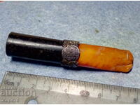 Antique Tsarist Russian Amber Cigar with Silver Fittings