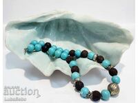 Necklace made of volcanic stone beads Lava and Turquoise.