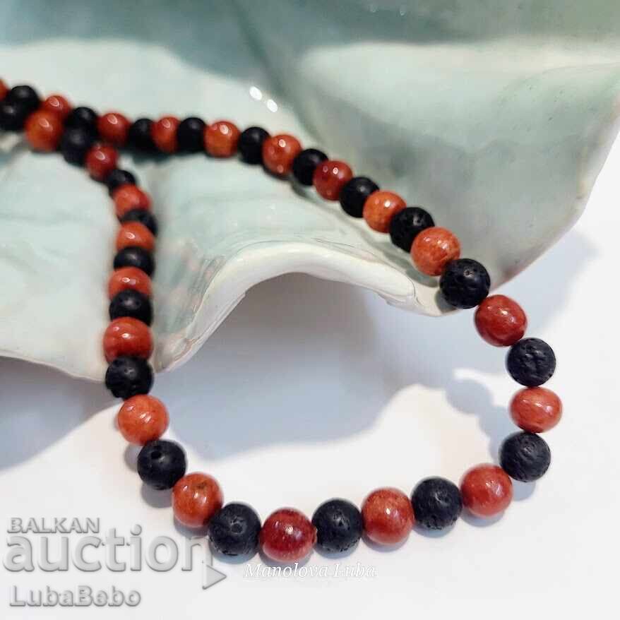 Necklace made of volcanic stone beads Lava and red coral. with price 35.00 BGN | € 17.90 Necklace made of volcanic stone beads Lava and red coral. with price 35.00 BGN | € 17.90
