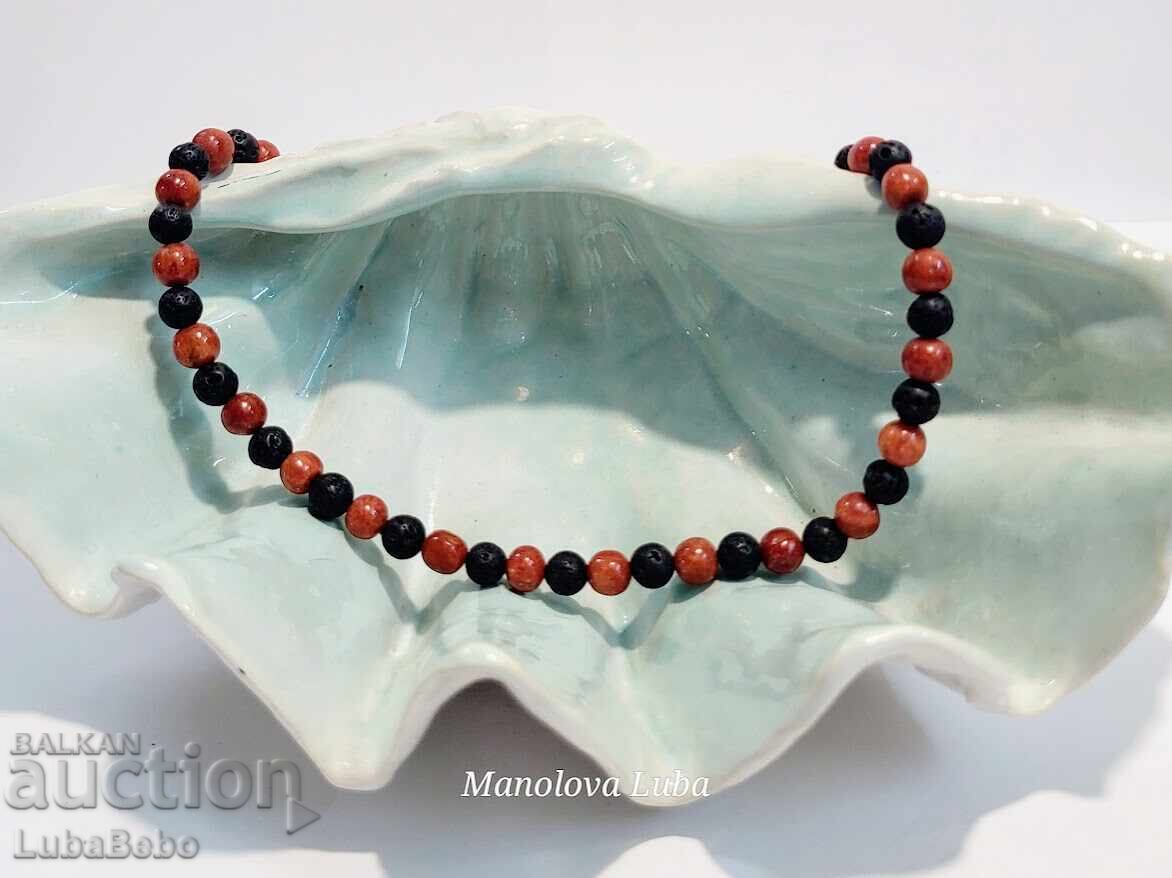 Necklace made of volcanic stone beads Lava and red coral. - 5 Necklace made of volcanic stone beads Lava and red coral. - 5