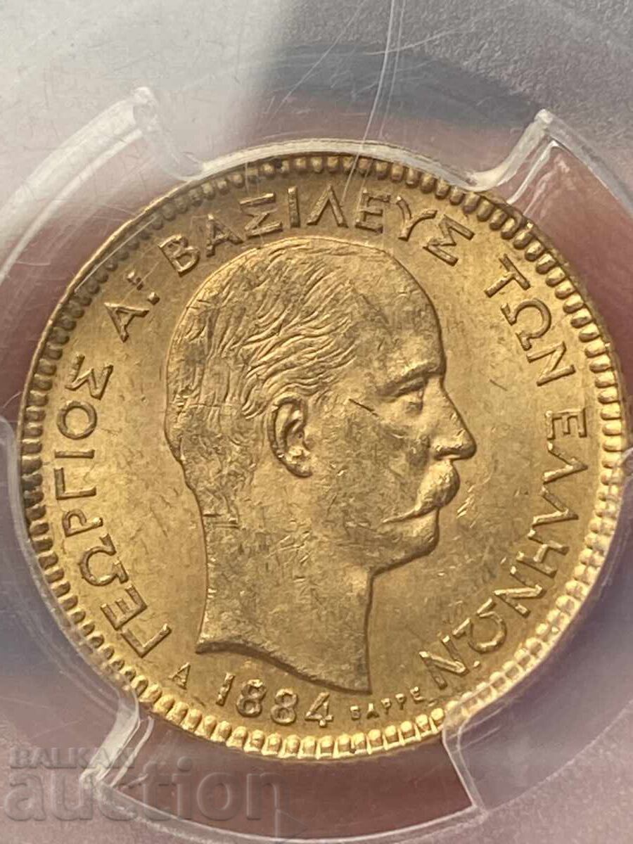 Greece 20 Drachmas 1884 George I Gold PCGS MS 63 Greece 20 Drachmas 1884 George I Gold PCGS MS 63