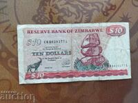 Bancnotă de 10 dolari din Zimbabwe din 1994.