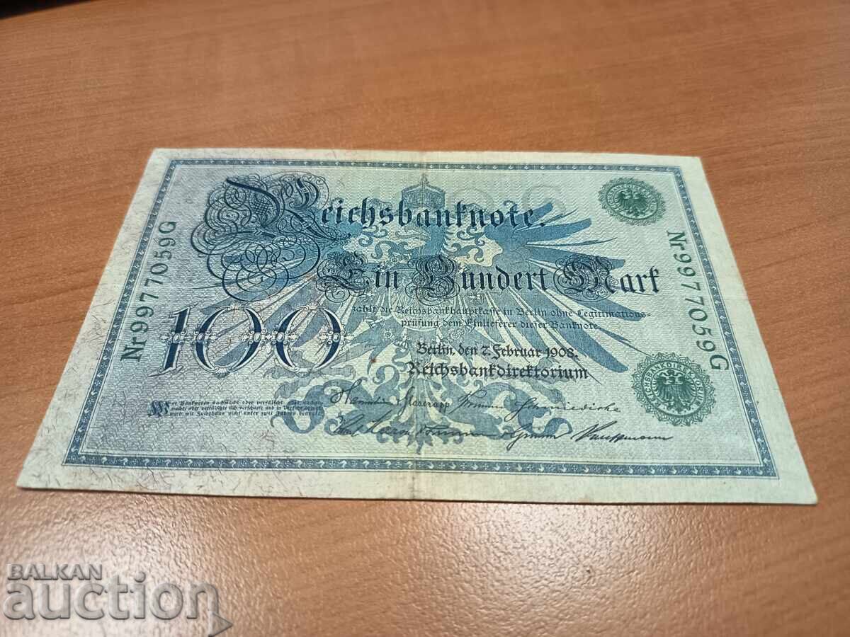 Livrarea Germania 100 mărci din 1908 număr verde Livrarea Germania 100 mărci din 1908 număr verde