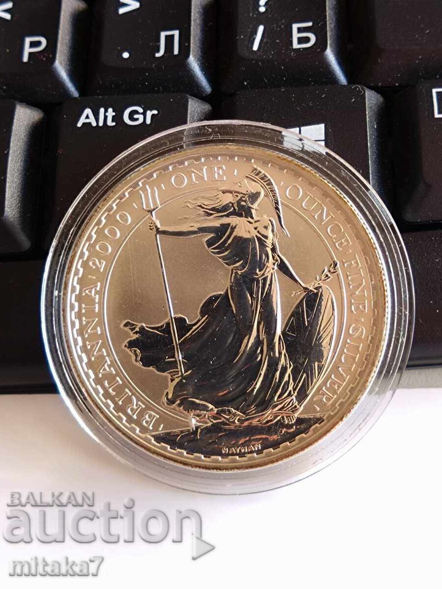 Moneda de argint Britannia, 2000, Marea Britanie Moneda de argint Britannia, 2000, Marea Britanie