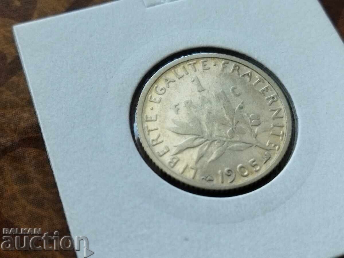 France silver coin 1 franc 1905 with price 15.00 BGN | € 7.67