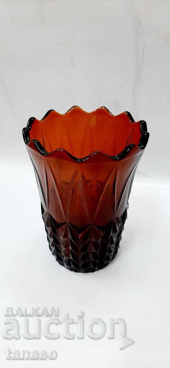 Δημοπρασία Όμορφο παλιό κεχριμπαρένιο γυάλινο βάζο (2.2)