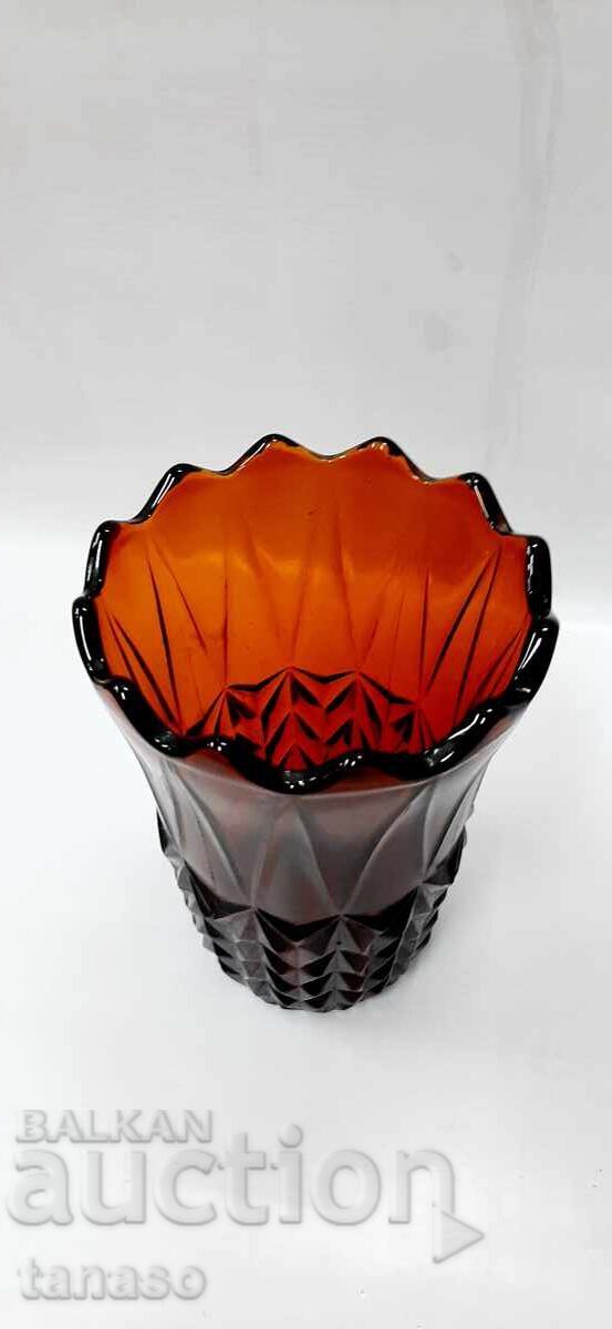 Παράδοση Όμορφο παλιό κεχριμπαρένιο γυάλινο βάζο (2.2)