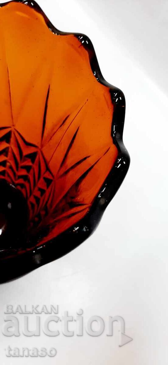 Όμορφο παλιό κεχριμπαρένιο γυάλινο βάζο (2.2) - 7