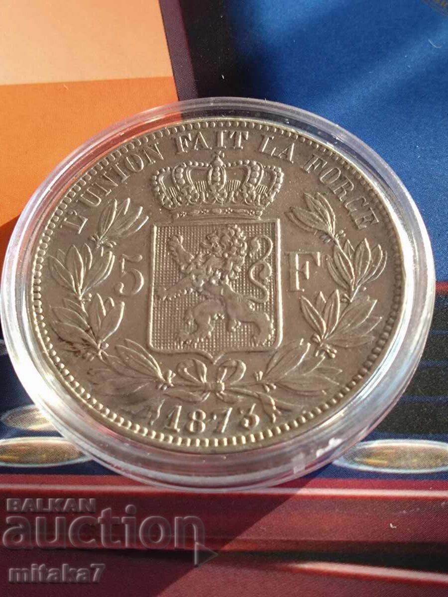 5 francs 1873, Belgium, silver 5 francs 1873, Belgium, silver