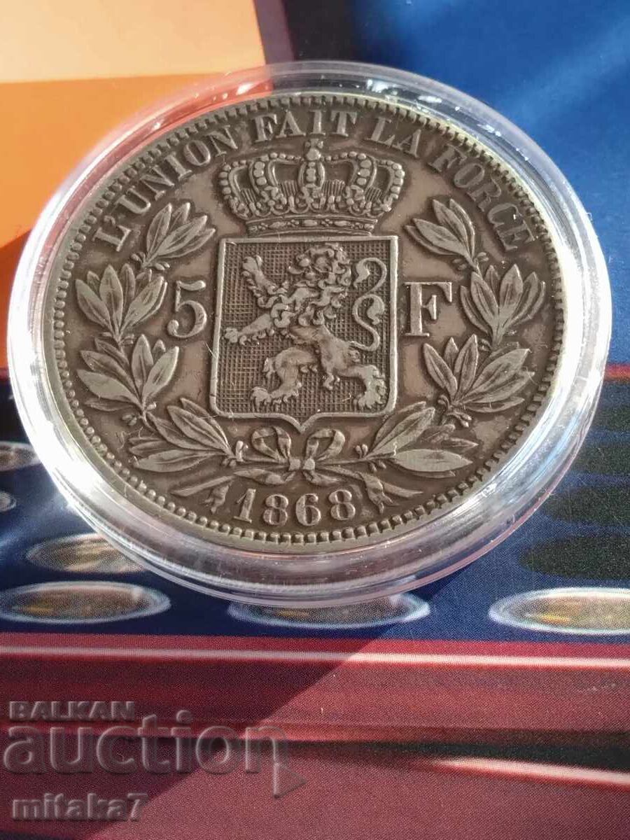 Auction 5 francs 1868, Belgium, silver Auction 5 francs 1868, Belgium, silver