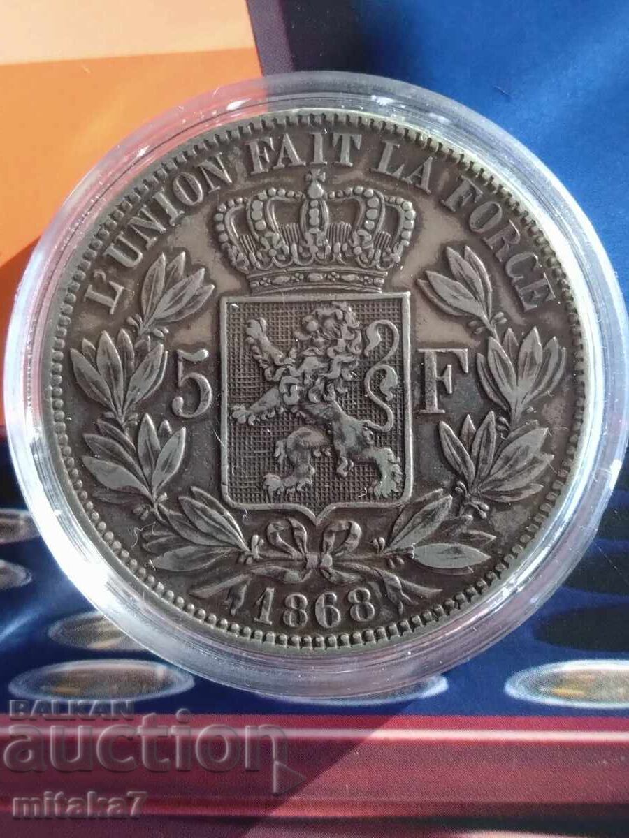 Delivery of 5 francs 1868, Belgium, silver Delivery of 5 francs 1868, Belgium, silver