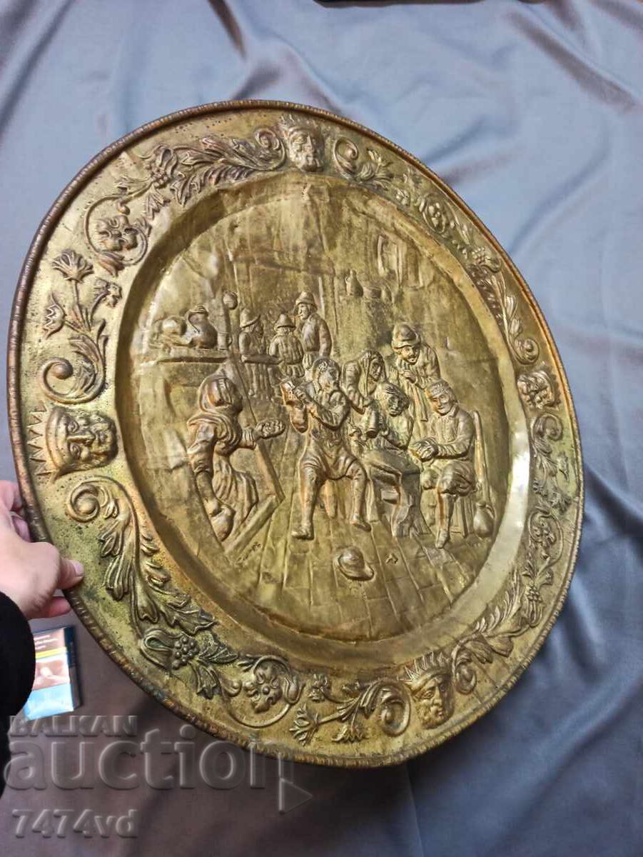 Auction  HUGE BRASS RELIEF PANEL WITH IMAGES-64 CM