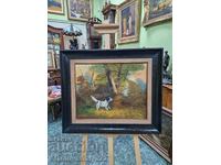 Minunat pictură originală antică în ulei pe pânză