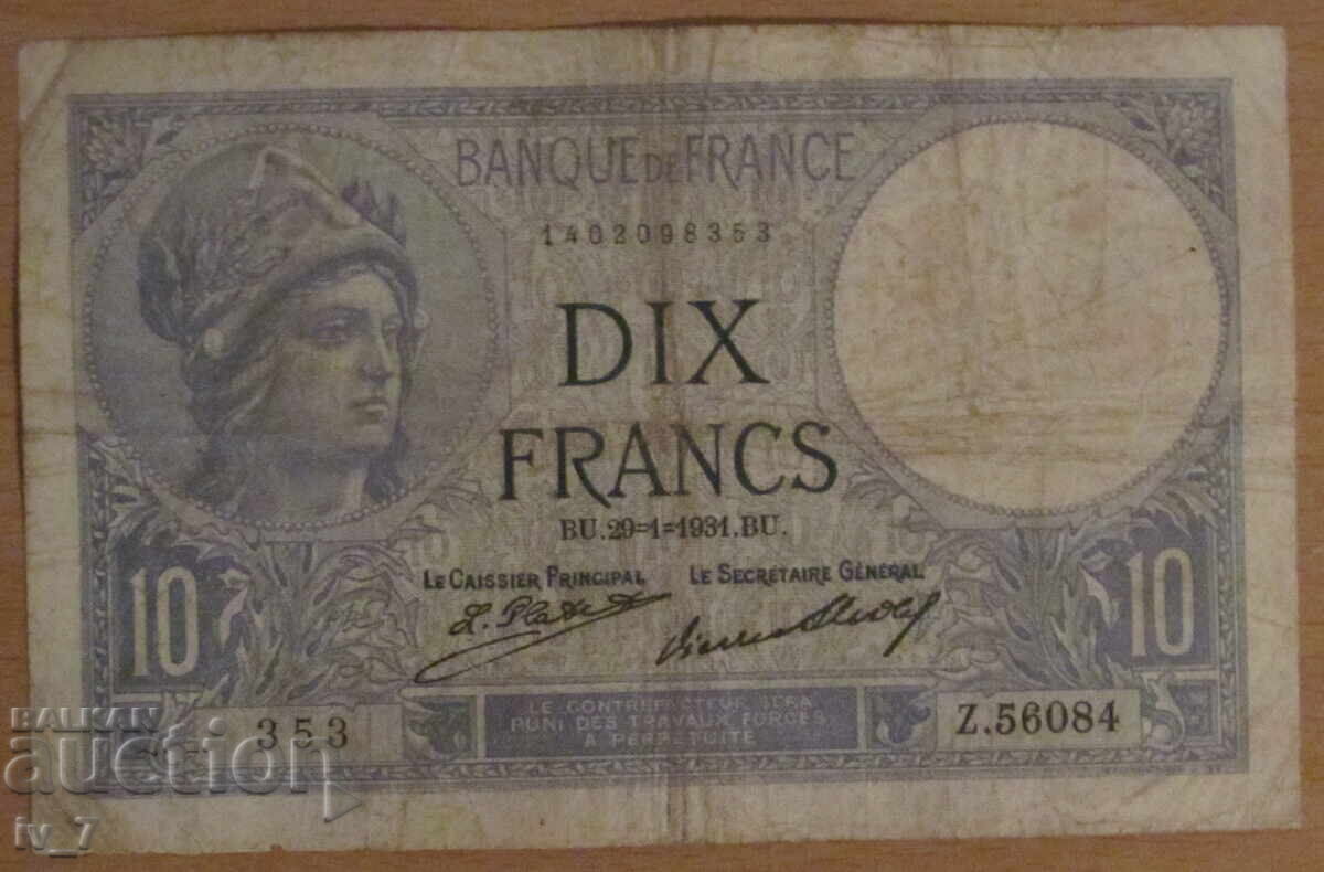10 FRANCI 1931, FRANTA