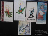 Old Bulgarian New Year cards, double, 5 pieces