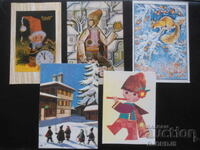 Old Bulgarian New Year cards, double, 5 pieces