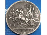 2 Lire 1914 Italy Silver Patina 5