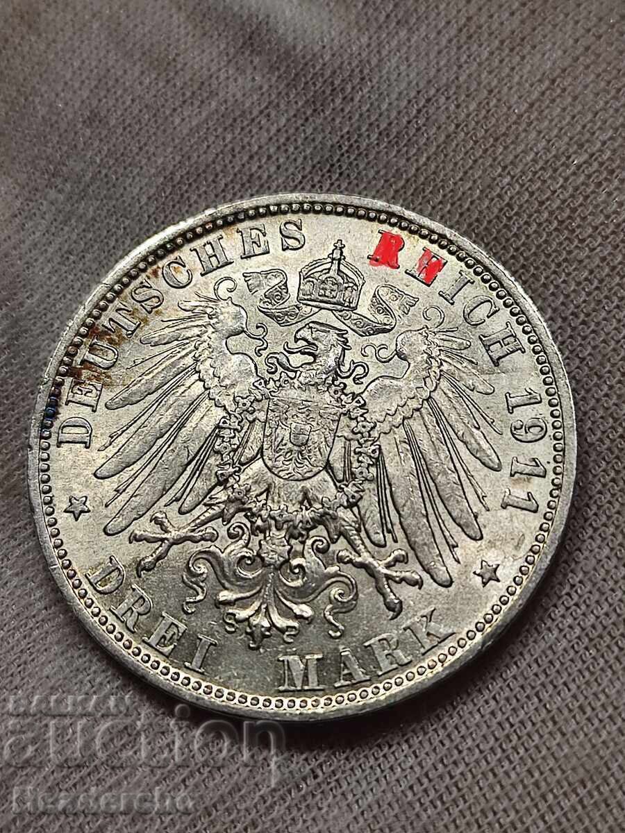 3 Marks 1911-D Germany (Bavaria) Silver with price € 50.00 | 97.79 BGN