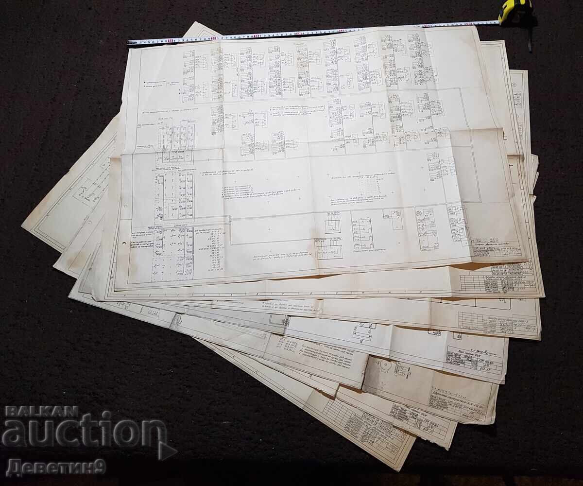 Old military sketches (drawings) 80/60cm.-7 pcs.