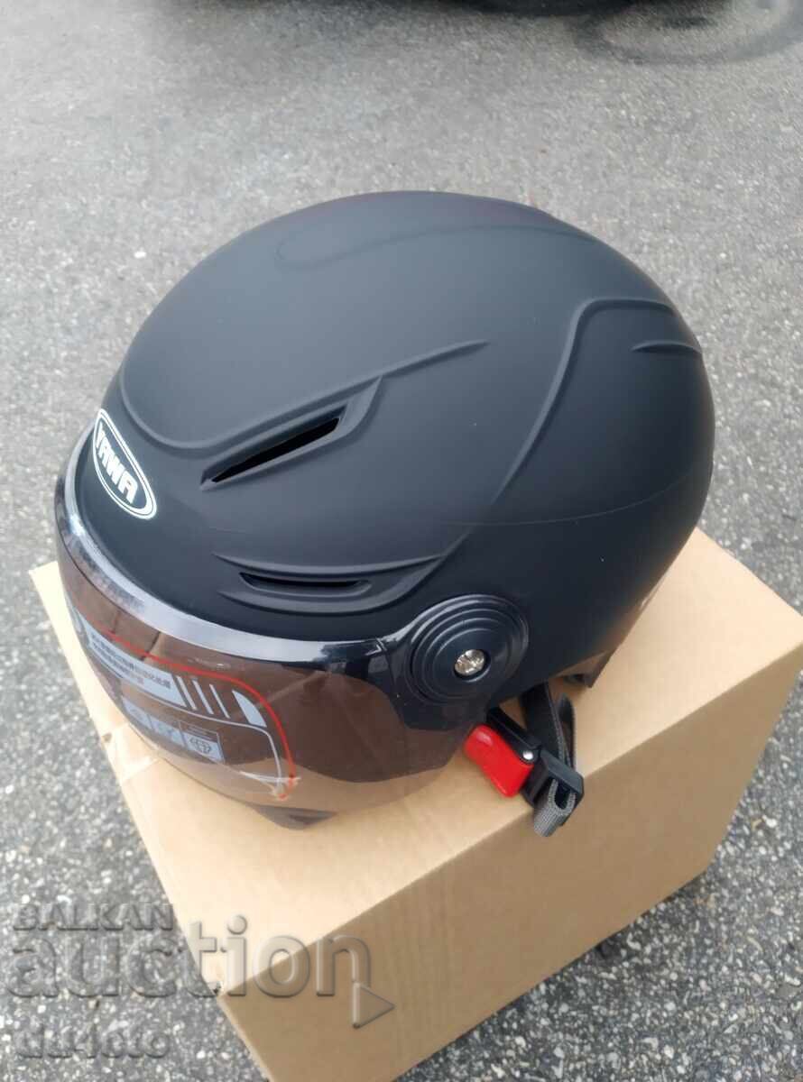 Livrarea Casca, cască pentru motocicletă, scuter, moped cu vizieră YAWA neagră, si