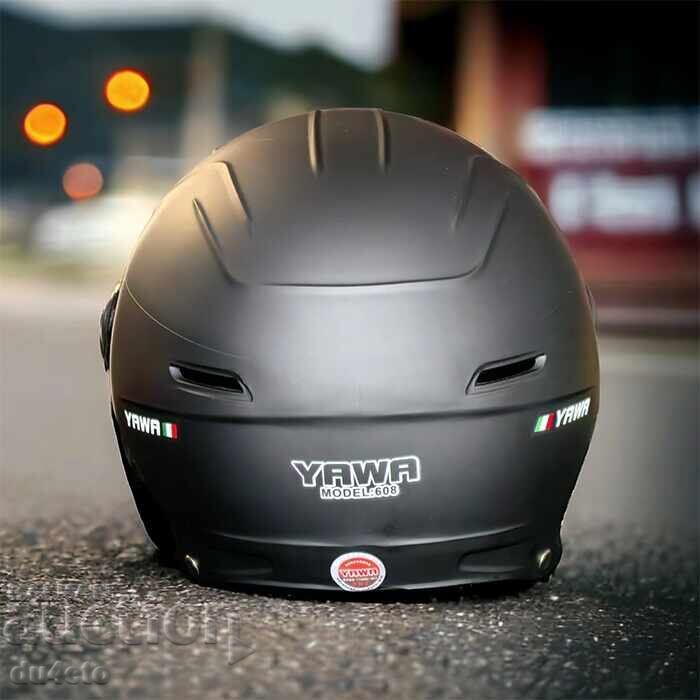 Casca, cască pentru motocicletă, scuter, moped cu vizieră YAWA neagră, si - 5