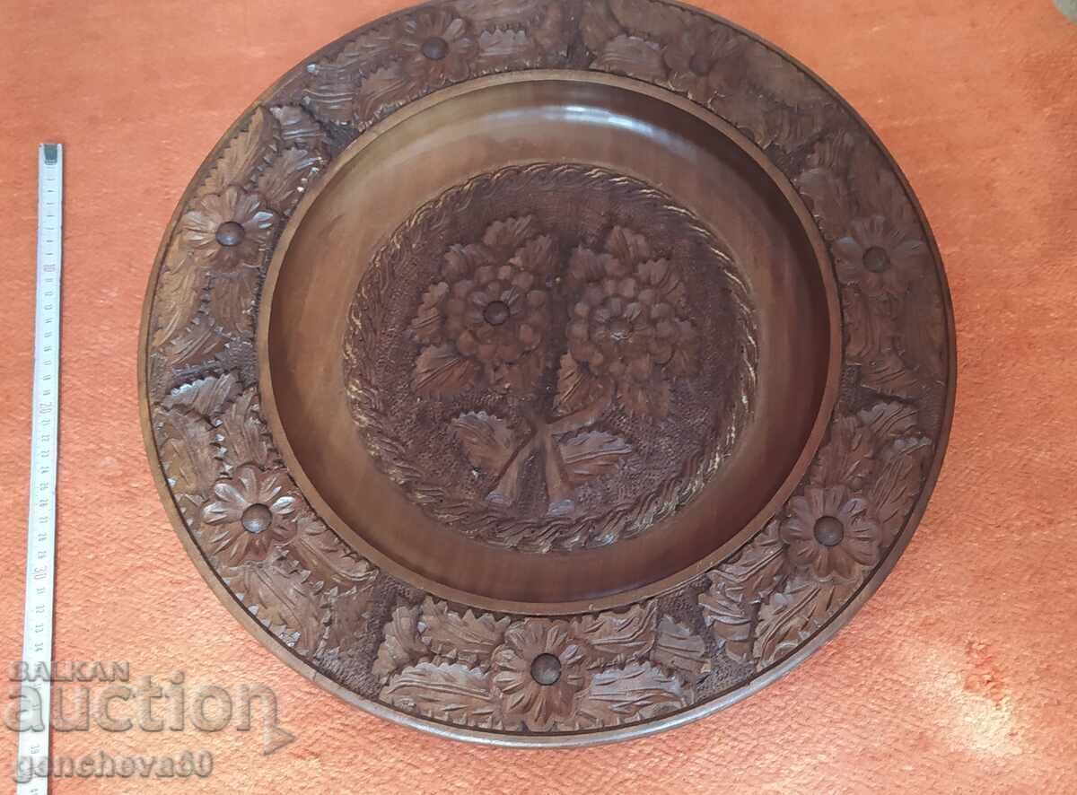 Великолепна огромна резбована чиния за декорация - 5