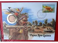 Papua and New Guinea-2 toea 1987 and postage stamp in a beautiful envelope