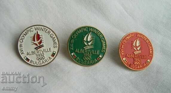 3 pieces Badge Winter Olympics Albertville 1992, team Bulgaria