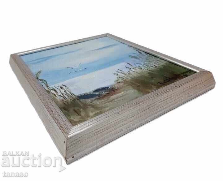Original oil painting 1991, summer landscape with lake, birds with price € 37.00 | 72.37 BGN