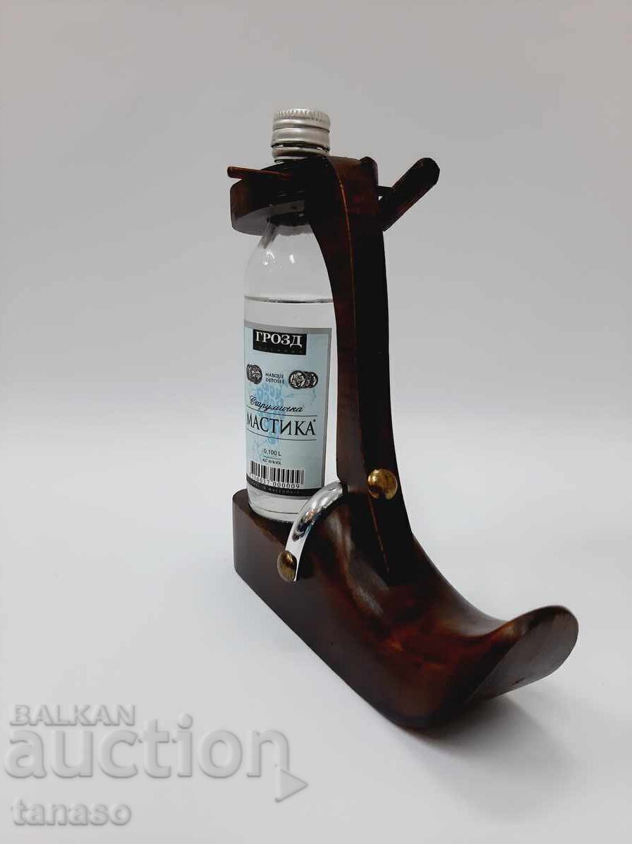 Auction  Old wooden figure, shoe, small bottle stand