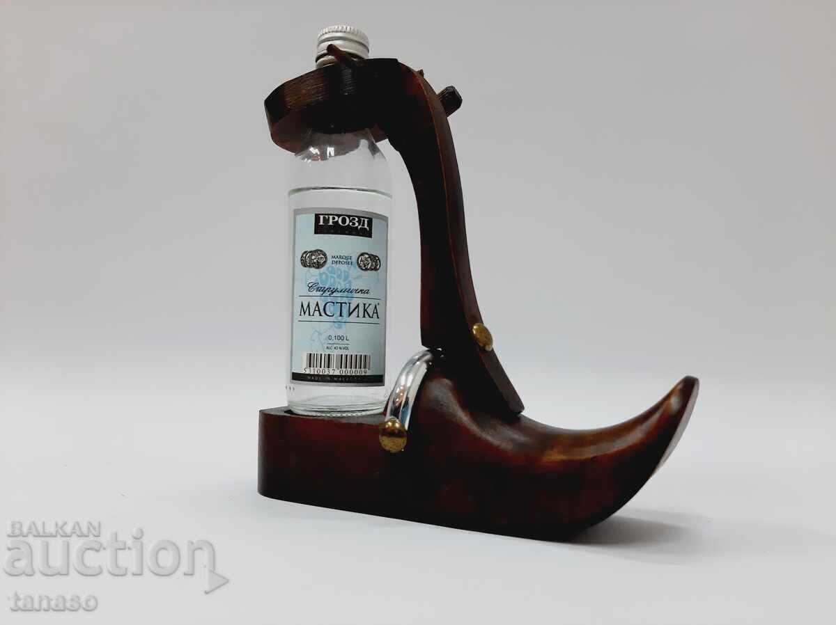 Old wooden figure, shoe, small bottle stand Old wooden figure, shoe, small bottle stand