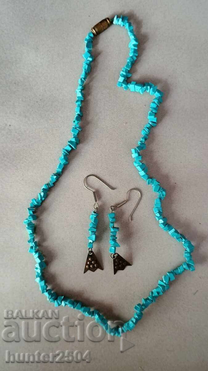 Τιρκουάζ κολιέ (43 cm) και σκουλαρίκια (3 cm)