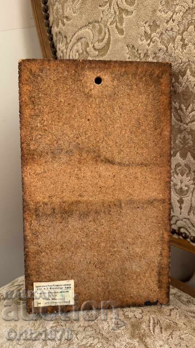 Vintage μεταλλικό γλυπτό σε χοντρή ξύλινη βάση – Πολωνία. - 5