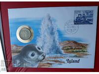 Iceland-5 kroner 1984 and postage stamp in a beautiful envelope