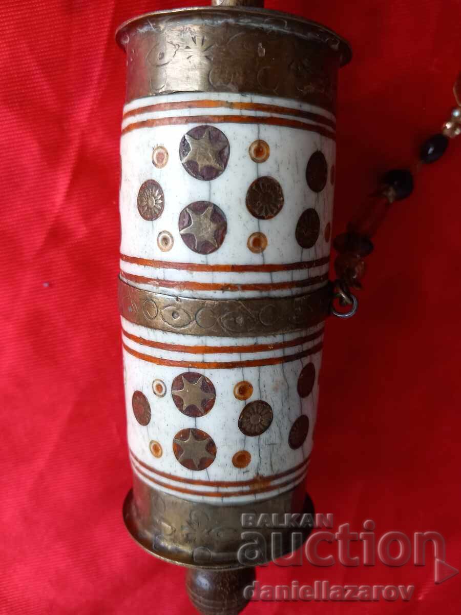 Antique Tibetan Buddhist Prayer Wheel, Brass and Bone with price 65.00 BGN | € 33.23 Antique Tibetan Buddhist Prayer Wheel, Brass and Bone with price 65.00 BGN | € 33.23