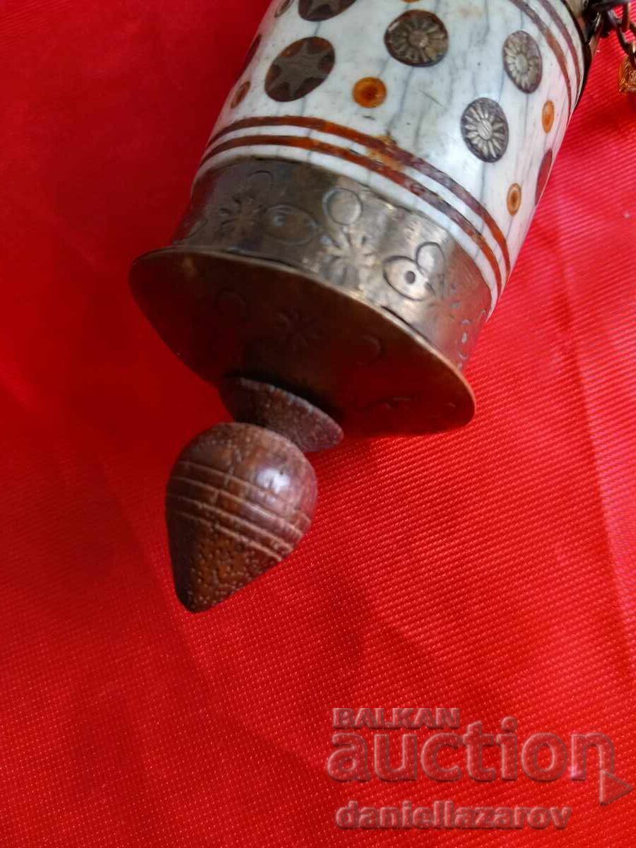 Livrarea Roată antică de rugăciune budistă tibetană, alamă și os