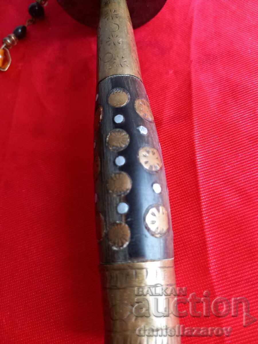 Roată antică de rugăciune budistă tibetană, alamă și os - 6