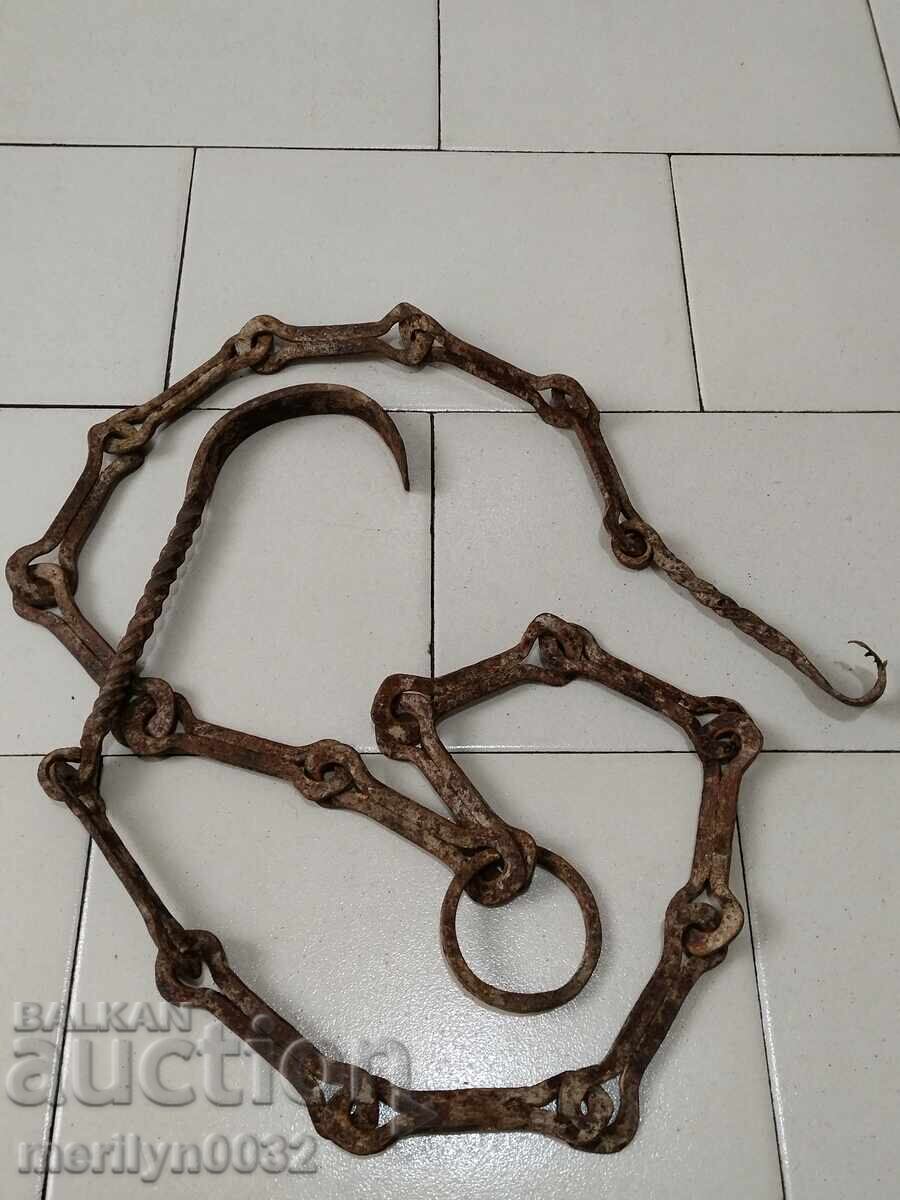 Old wrought iron chain with hook, hearth chain hook chain with price 43.00 BGN | € 21.99 Old wrought iron chain with hook, hearth chain hook chain with price 43.00 BGN | € 21.99