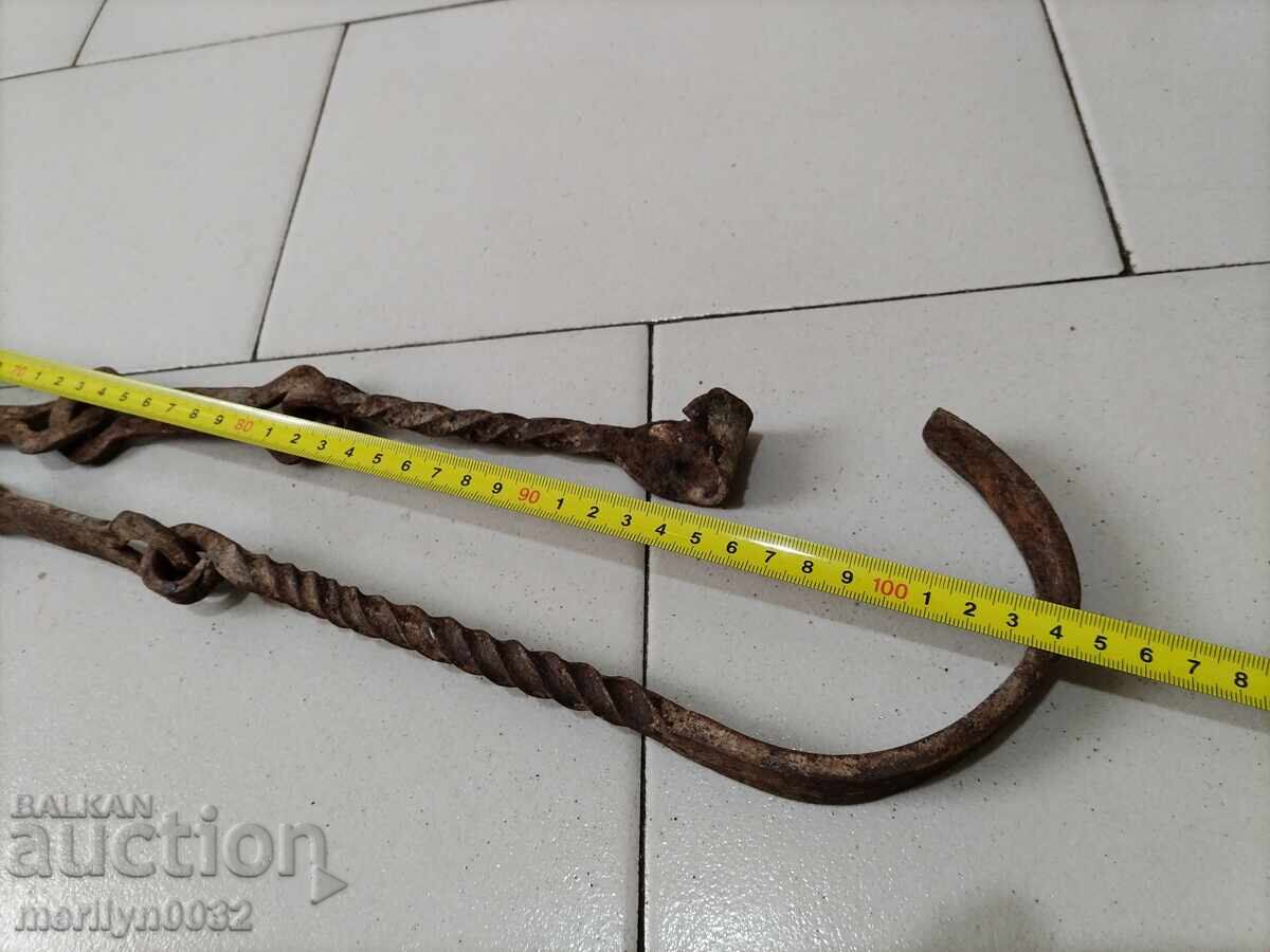 Old wrought iron chain with hook, hearth chain hook chain - 5 Old wrought iron chain with hook, hearth chain hook chain - 5