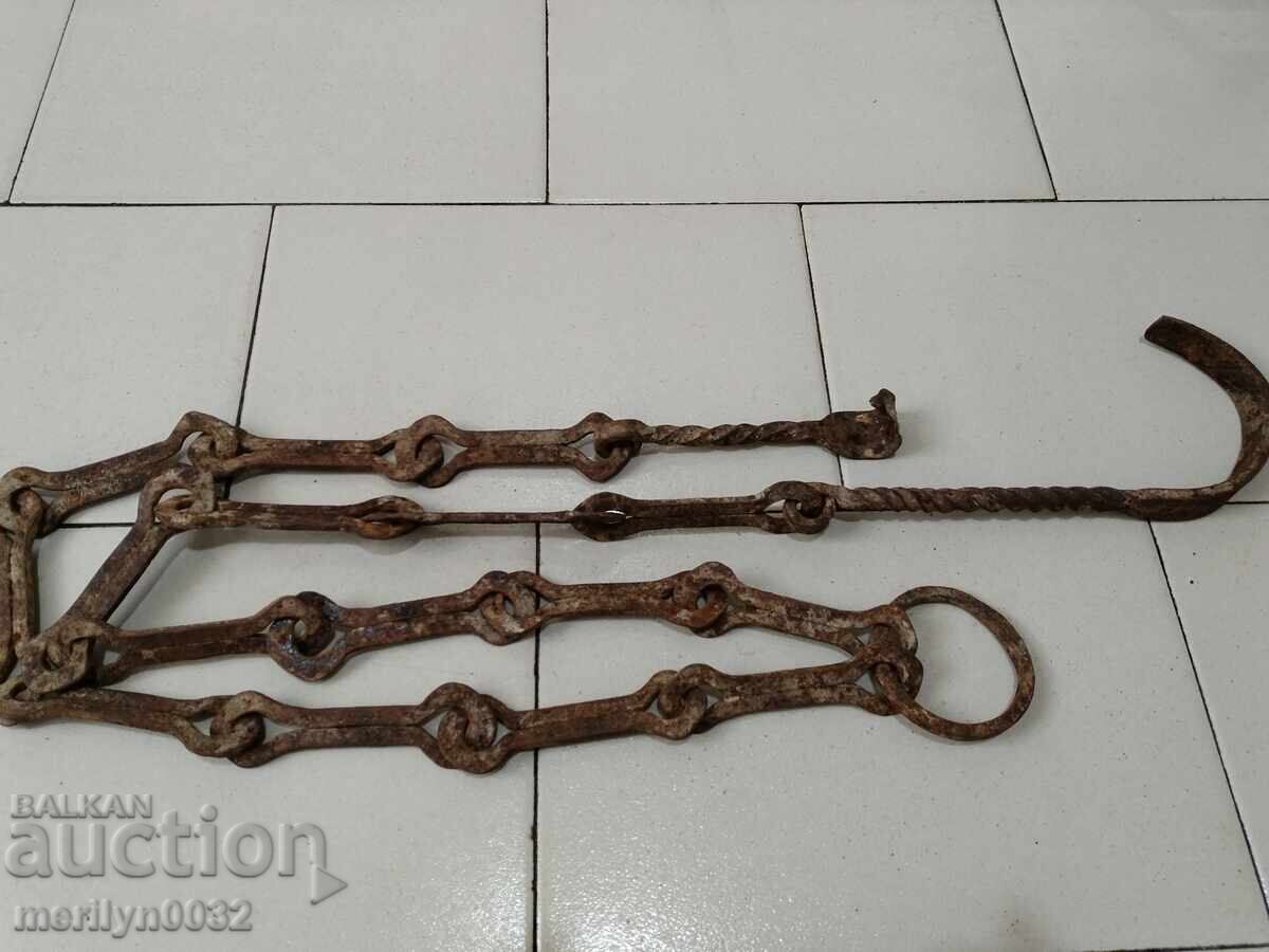 Old wrought iron chain with hook, hearth chain hook chain - 7 Old wrought iron chain with hook, hearth chain hook chain - 7