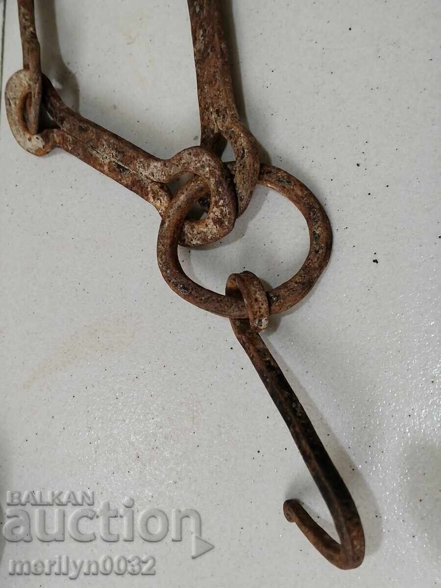 Παράδοση Παλιά αλυσίδα από σφυρήλατο σίδερο με γάντζο, αλυσίδα με γάντζο εστίας