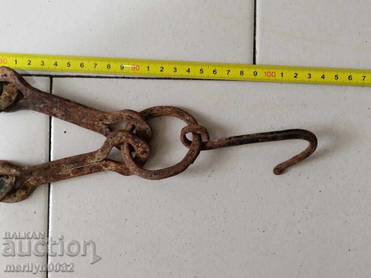 Παλιά αλυσίδα από σφυρήλατο σίδερο με γάντζο, αλυσίδα με γάντζο εστίας - 6
