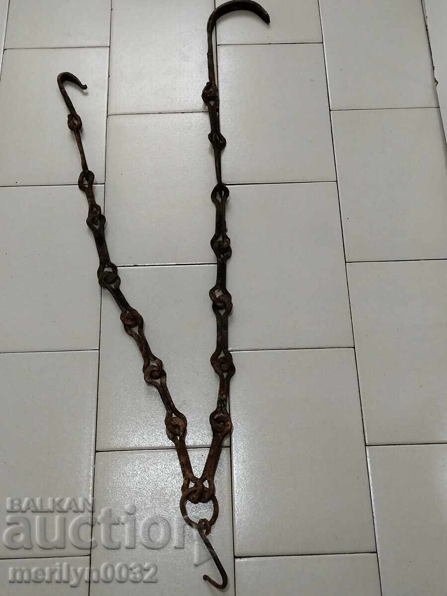 Παλιά αλυσίδα από σφυρήλατο σίδερο με γάντζο, αλυσίδα με γάντζο εστίας - 7