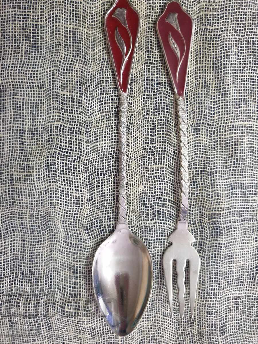 Set of forks and spoons with red enamel - 5