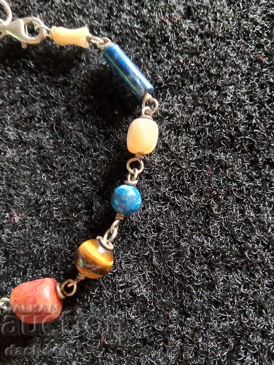 Silver bracelet amber lapis lazuli coral turquoise mother of pearl tiger eye - 5 Silver bracelet amber lapis lazuli coral turquoise mother of pearl tiger eye - 5