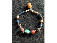 Silver bracelet amber lapis lazuli coral turquoise mother of pearl tiger eye