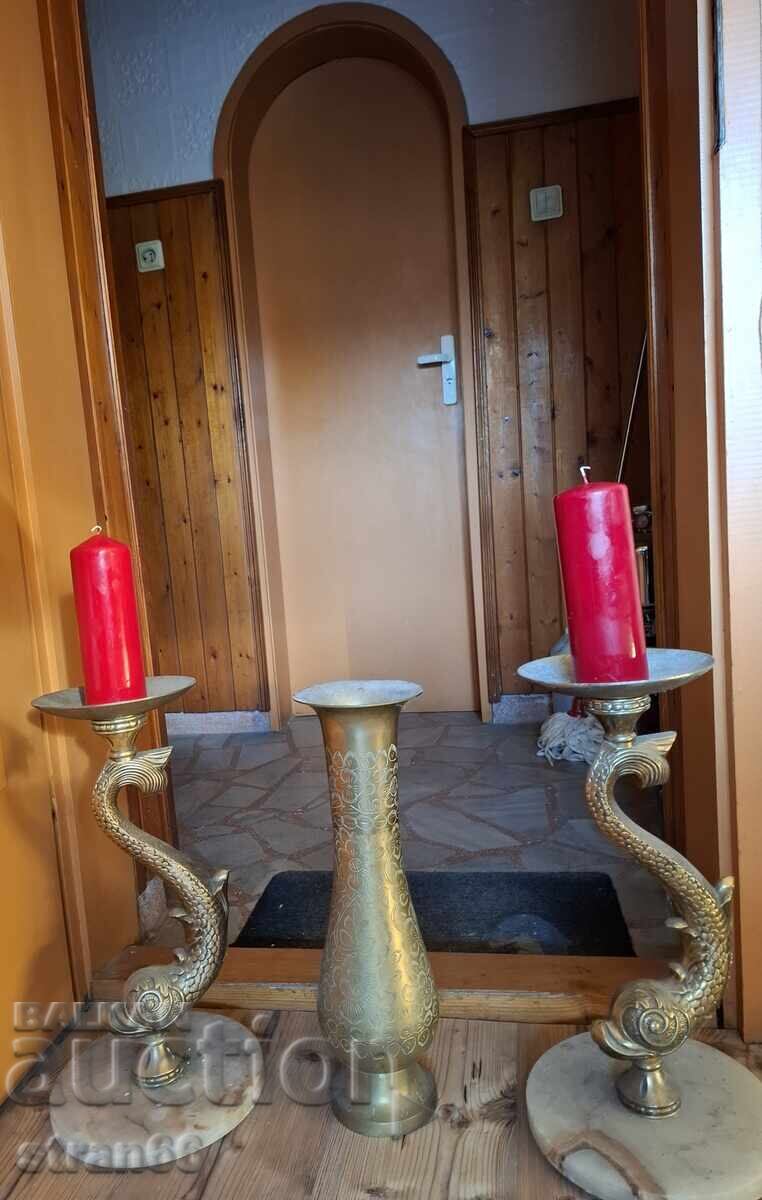 Brass Huge Water Dragons and Vase - LOT - 3 pcs. Brass Huge Water Dragons and Vase - LOT - 3 pcs.