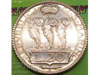 20 lire San Marino 1935 silver UNC 25g gold patina