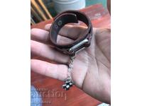 BRACELET LEATHER PENDANT CROSS METAL STONE STYLISH